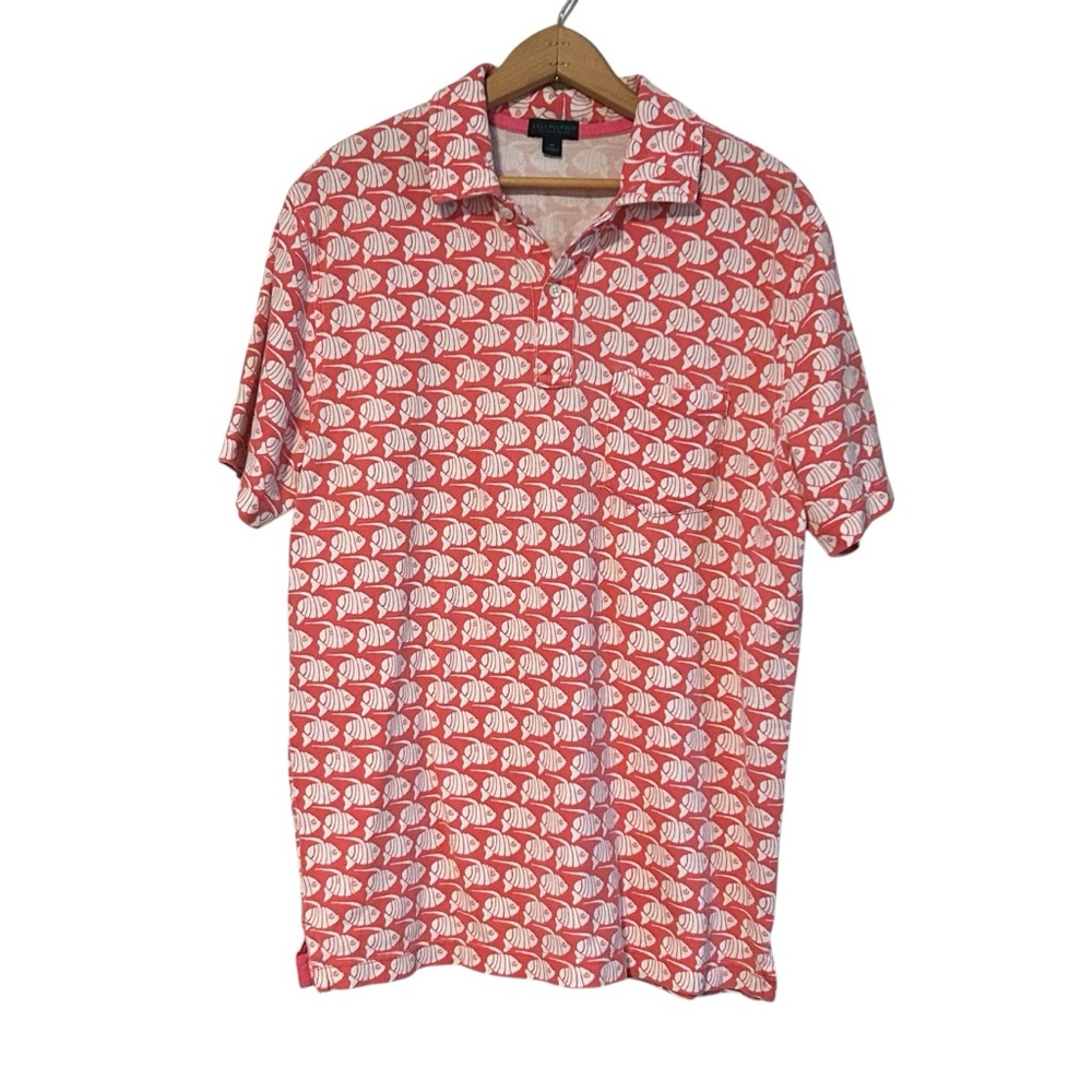 Lilly Pulitzer Via Palm Beach Island Coral Polo Fish Rare Size Medium Men’s HTF